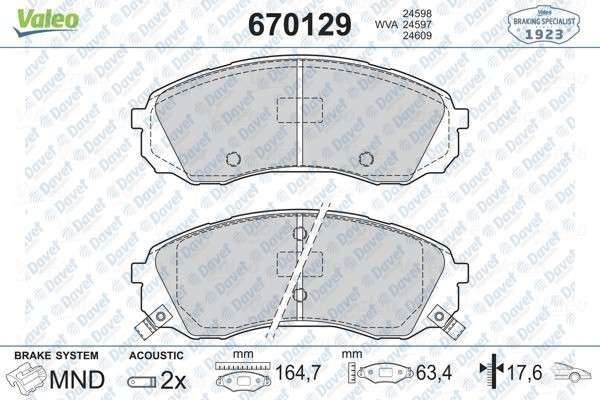 VALEO 670129 Disk Fren Balata On Hyundai H1 2.4/2.5d 07>/Starex 2.5d 07>/Kia Carnival Iii 06>15  ####